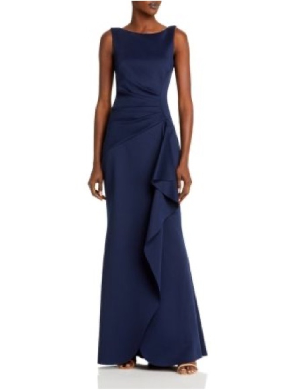 Eliza J Sleeveless Side Tuck Ruffle Maxi Gown Navy Size 6